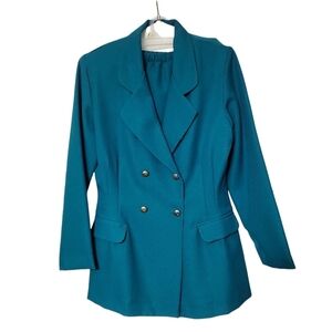 Jennifer James‎ 2pc Green Double Breasted Blazer Suit Corpcore Skirt Set Size 12